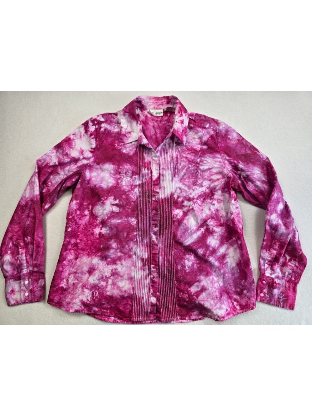 Kim Rogers Womens PXL Tie-Dye Button-Down Shirt Pink & White